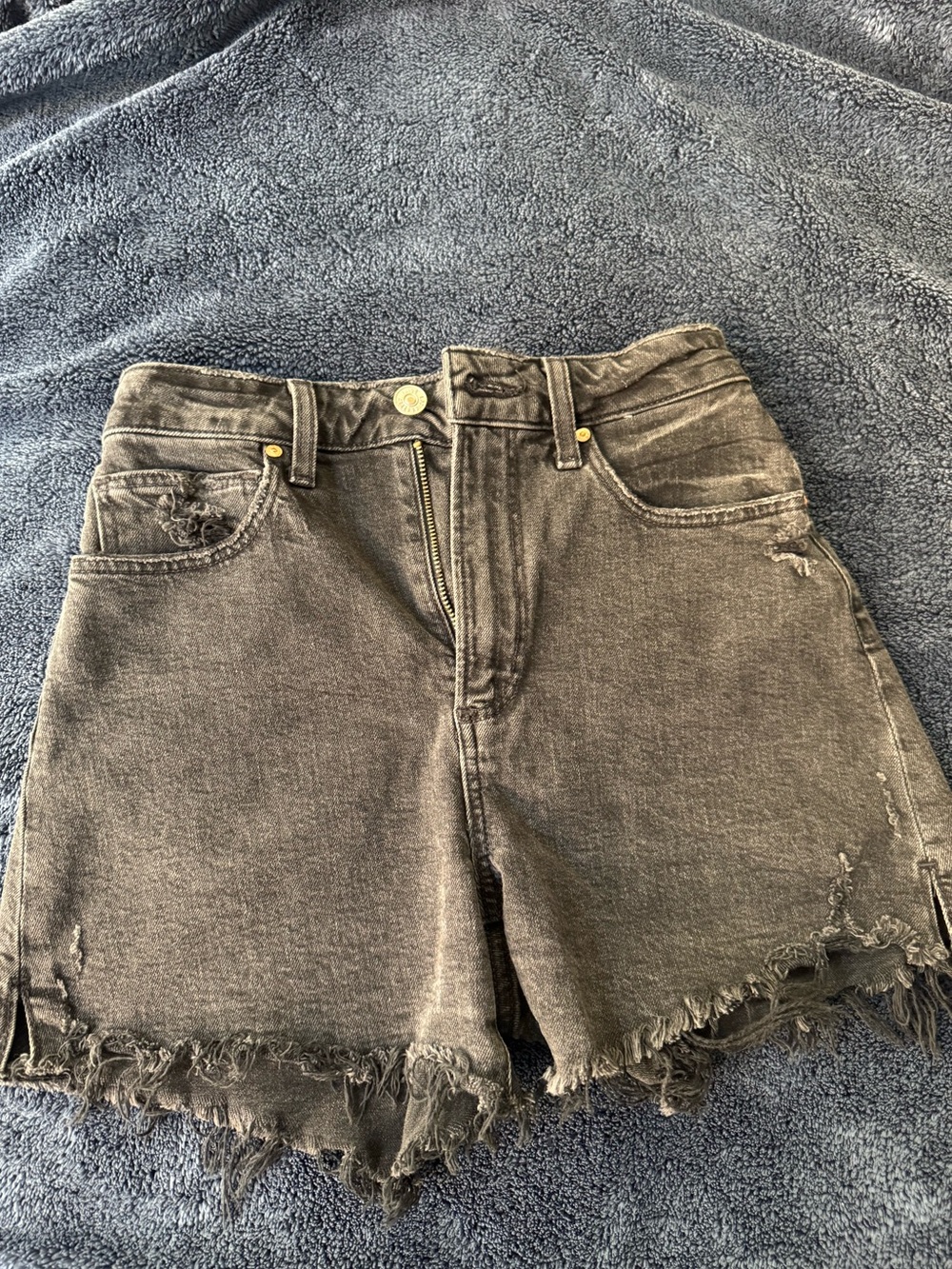PAIGE Dani Short High-Rise Distressed Black Denim Shorts - Size 24 washed gray.